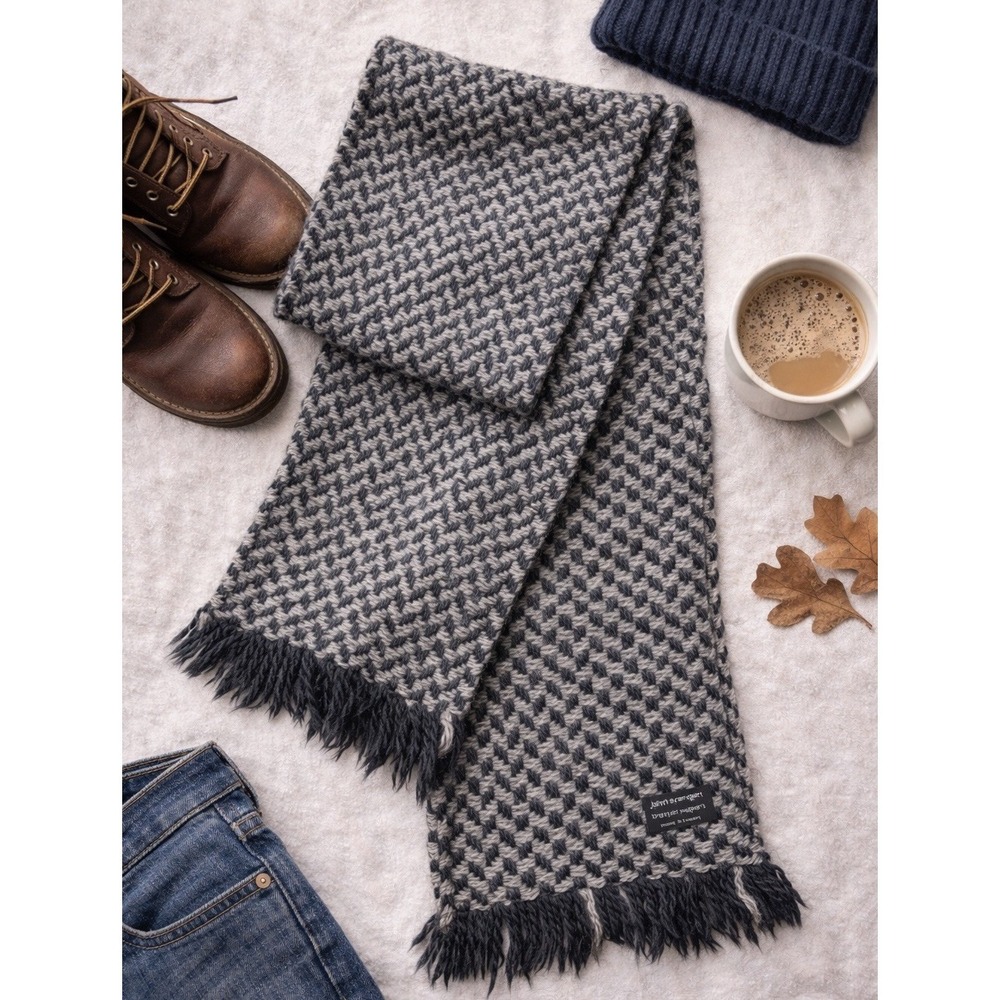John Branigan Weavers Scarf Unisex OS Grey Excellent Irish Wool Basketweave Knit